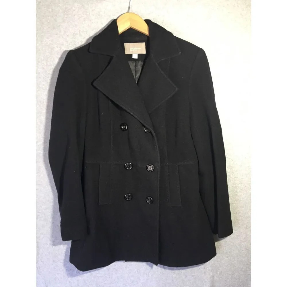 Womens Croft & Barrow Pea Coat Cashmere Blend Black Professional Closet Staple
